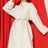 Button-Up Tencel Dress with Belt Beige en gros dress - Hicabistan usine Turquie