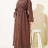 Button-Up Tencel Dress with Belt Brown en gros dress view 2 - Hicabistan usine Turquie