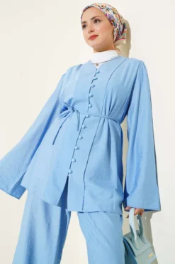 Alternative view of Belted Brit Buttoned Two-Piece Set Blue