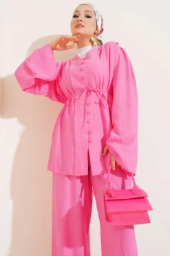 Alternative view of Belted Brit Buttoned Two-Piece Set Pink