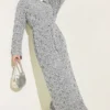 Belted Square Knit Dress Grey al por mayor dress view 2 - Hicabistan fábrica Turquía