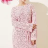 Belted Square Knit Dress Pink Großhandel dress view 2 - Hicabistan Türkei Fabrik