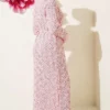 Belted Square Knit Dress Pink Großhandel dress view 3 - Hicabistan Türkei Fabrik
