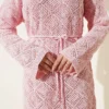 Belted Square Knit Dress Pink Großhandel dress view 4 - Hicabistan Türkei Fabrik