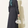 Belted Pleated Denim Dress Indigo all'ingrosso dress view 3 - Hicabistan fabbrica Turchia