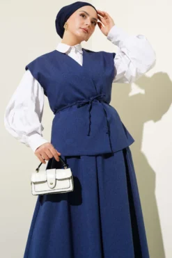 Alternative view of Belted Vest and Skirt Set Navy Blue