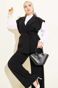 Alternative view of Belted Vest Set Black