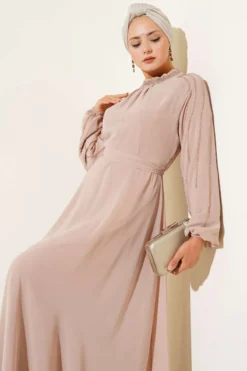 Alternative view of Chiffon Sleeved Embellished Evening Dress Beige