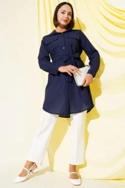 Alternative Ansicht von Belted Tunic with Double Pockets Navy Blue