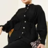 Buttoned Two-Piece Set with Double Pockets and Tie Belt Black wholesale clothing set view 2 - Hicabistan Turkey factory