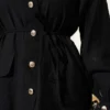 Buttoned Two-Piece Set with Double Pockets and Tie Belt Black wholesale clothing set view 4 - Hicabistan Turkey factory