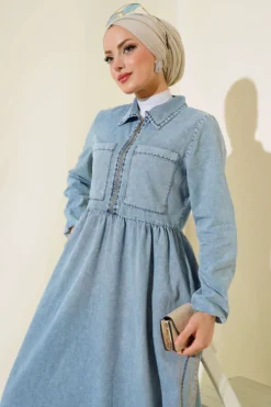 Alternative view of Denim Dress with Zipper and Dual Pockets