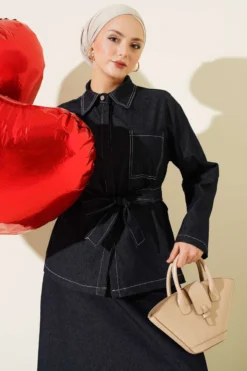 Alternative view of Belted Denim Skirt Set Navy Blue