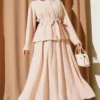 Double-Breasted Pocketed Belted Skirt Set Beige wholesale clothing set - Hicabistan Turkey factory