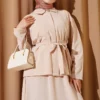 Double-Breasted Pocketed Belted Skirt Set Beige all'ingrosso clothing set view 2 - Hicabistan fabbrica Turchia