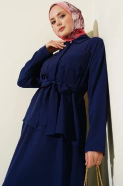 Alternative view of Double-Breasted Pocketed Belted Skirt Set Navy Blue