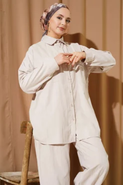 Alternative view of Double-Breasted Pocket Modal Two-Piece Set Beige