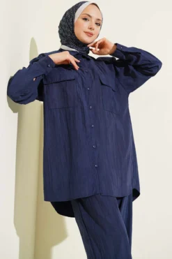 Alternative view of Double-Breasted Pocket Modal Two-Piece Set Navy Blue