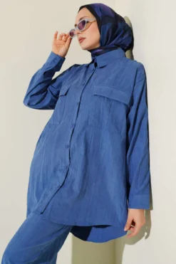 Alternative view of Double-Breasted Pocket Modal Two-Piece Set Blue