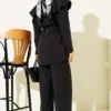 Double Cape Detailed Modal Two-Piece Set Black wholesale clothing set view 3 - Hicabistan Turkey factory