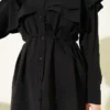 Double Cape Detailed Modal Two-Piece Set Black wholesale clothing set view 4 - Hicabistan Turkey factory