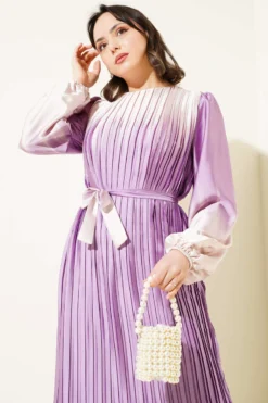 Alternative view of Two-Tone Pleated Satin Dress Lilac
