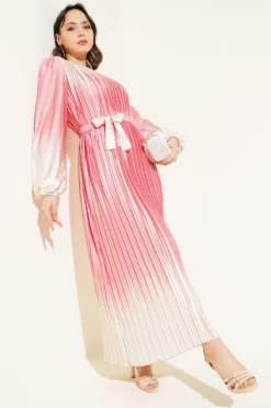Two-Tone Pleated Satin Dress Powder Pink