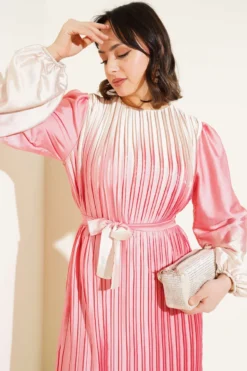 Alternative view of Two-Tone Pleated Satin Dress Powder Pink