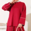 Striped Detail Skirted Scuba Two-Piece Set Burgundy wholesale clothing set view 2 - Hicabistan Turkey factory