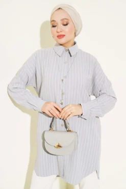 Striped Off-Shoulder Shirt Grey
