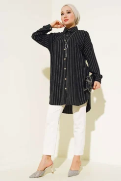 Alternative view of Striped Off-Shoulder Shirt Black