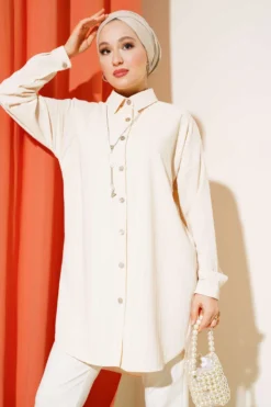 Striped Off-Shoulder Shirt Stone