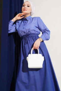 Alternative view of Striped Shirt Dress Navy Blue