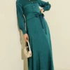 Jacquard Side Tie Evening Dress Petrol Großhandel dress view 2 - Hicabistan Türkei Fabrik