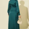 Jacquard Side Tie Evening Dress Petrol Großhandel dress view 3 - Hicabistan Türkei Fabrik