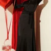 Jacquard Side Tie Evening Dress Black