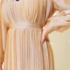 Frill Pleated Dress Camel al por mayor dress view 4 - Hicabistan fábrica Turquía