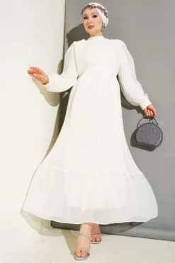 Frill Pleated Dress Ecru