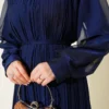 Frill Pleated Dress Navy Blue wholesale dress view 4 - Hicabistan Turkey factory