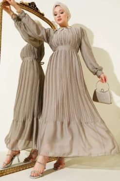 Frill Pleated Dress Mink