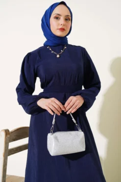 Alternative view of Wrinkled Texture Belted Dress Navy Blue