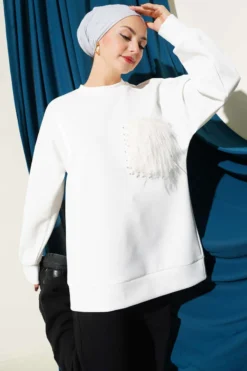 Faux Fur Pocket Scuba Tunic White