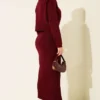 Faux Fur Detailed Knit Dress Burgundy Großhandel dress view 3 - Hicabistan Türkei Fabrik