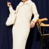 Faux Fur Detailed Knit Dress Ecru en gros dress view 2 - Hicabistan usine Turquie