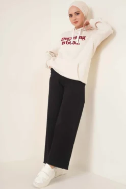 Alternative view of Short Fringed Denim Pants Black