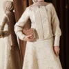 Textured Jacquard Skirt Set Beige Großhandel clothing set view 2 - Hicabistan Türkei Fabrik