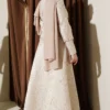 Textured Jacquard Skirt Set Beige Großhandel clothing set view 3 - Hicabistan Türkei Fabrik