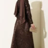 Textured Jacquard Skirt Set Brown Großhandel clothing set view 3 - Hicabistan Türkei Fabrik