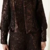 Textured Jacquard Skirt Set Brown Großhandel clothing set view 4 - Hicabistan Türkei Fabrik