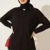 Velvet Fabric Ribbed Two-Piece Set Black al por mayor clothing set view 2 - Hicabistan fábrica Turquía